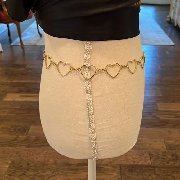 Heart chain Link Belt Adjustable Gold Tone. Hearts Love Boho Hippi Love Romance - Picture 5 of 12